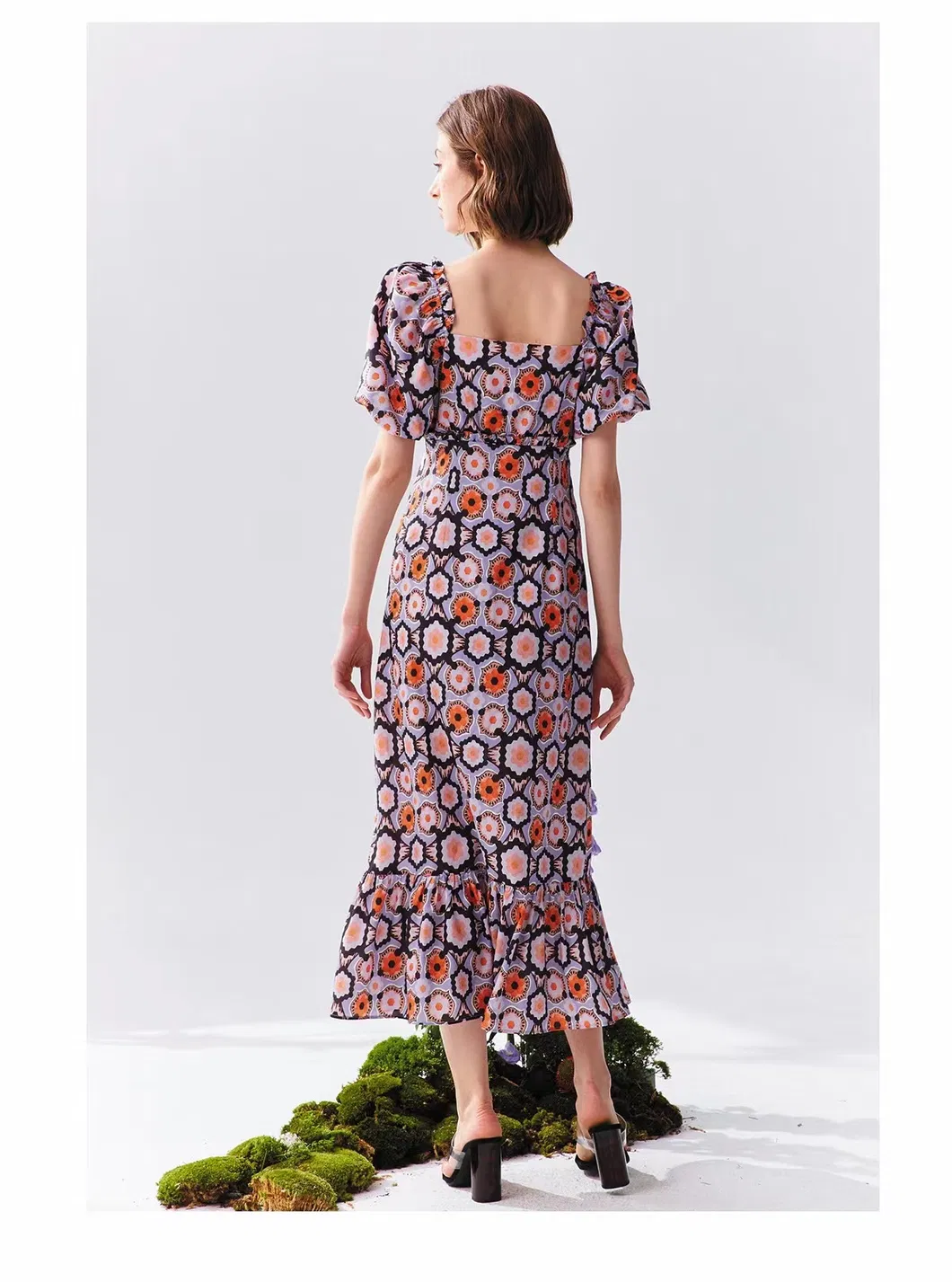 Vestidos de mujer impresos de cintura ajustada vintage elegante y de alta gama franceses