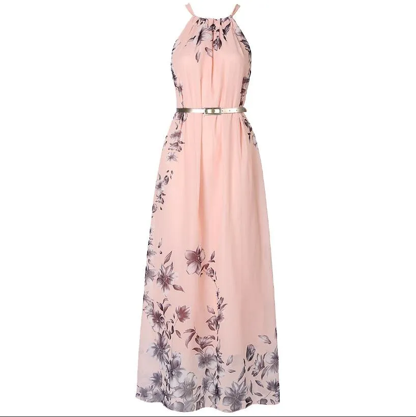 Vestido de playa de chifón con estampado de Halter de verano para mujeres