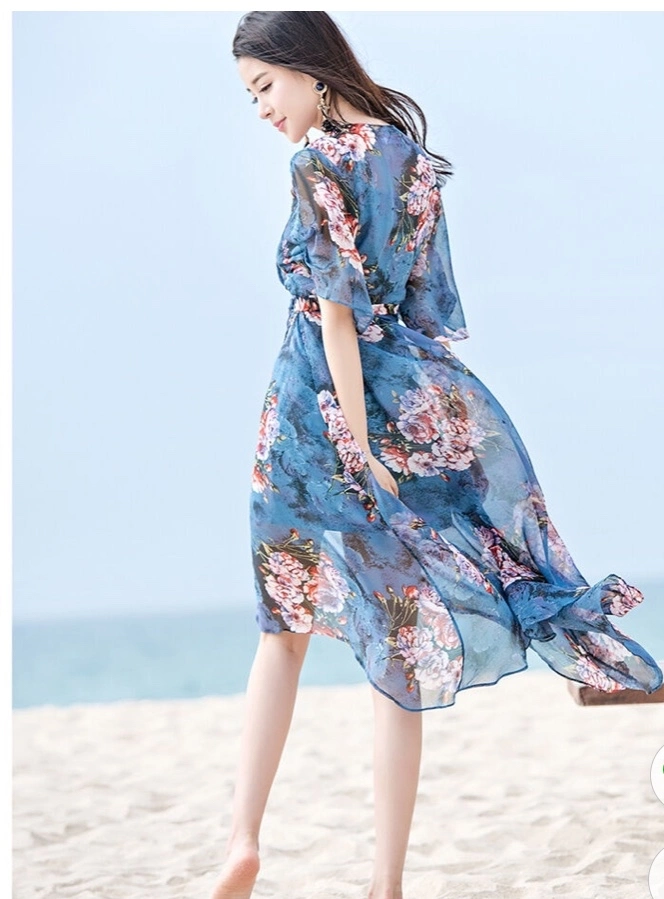 Verano 2020 Moda Sexy Beach Chiffon Imprimir de la mujer vestido de dos piezas