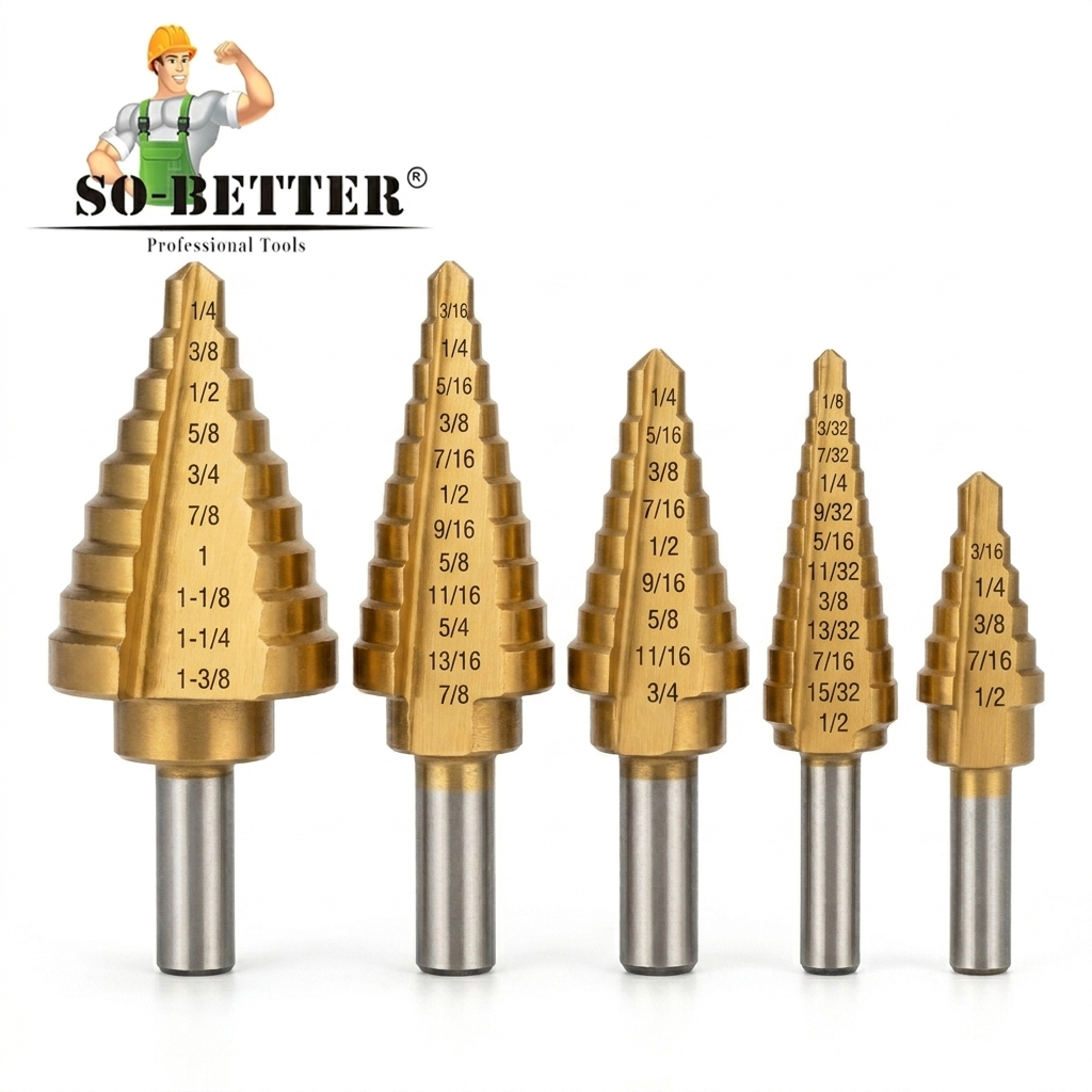 6pcs Step Drill Bits Set Titanium Coated Straight Groove For Metal Working