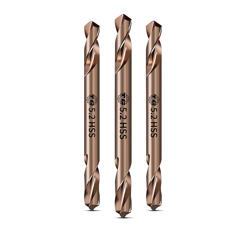 TG High Hardness HSS Cobalt Double Head Taper Shank Twist Drill Bit Set 60-62mm Length Gold/Silver Finish Milling Drilling
