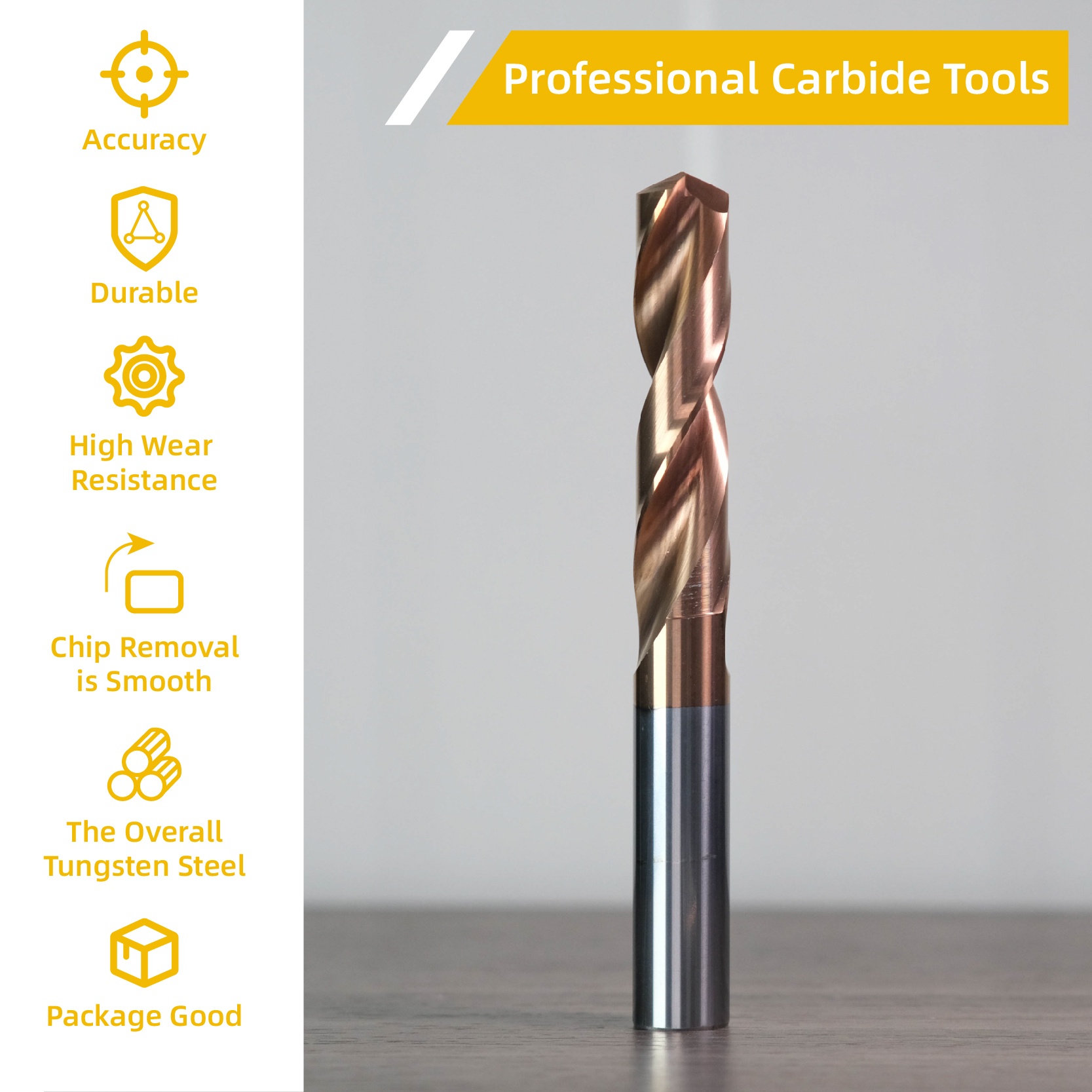 CNC Tungsten Carbide Twist Drill Bit High-efficiency Metal Steel Drilling HRC High Hardness ISO9001 Certified 2-3 Flutes Model