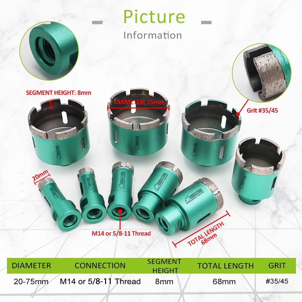 High-frequency Welded Segmented M14 Diamond Core Drill Bits Hole Saw Hole Cutter For Reinforced Concrete Brick Masonry Wall