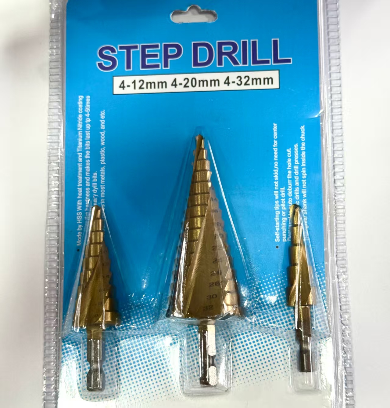 Metal Wood-plastic Multi-size Conical Stepped Drill Bit Set Titanium-coated Spiral Groove Drill Bits for Wood Drilling 4-12mm