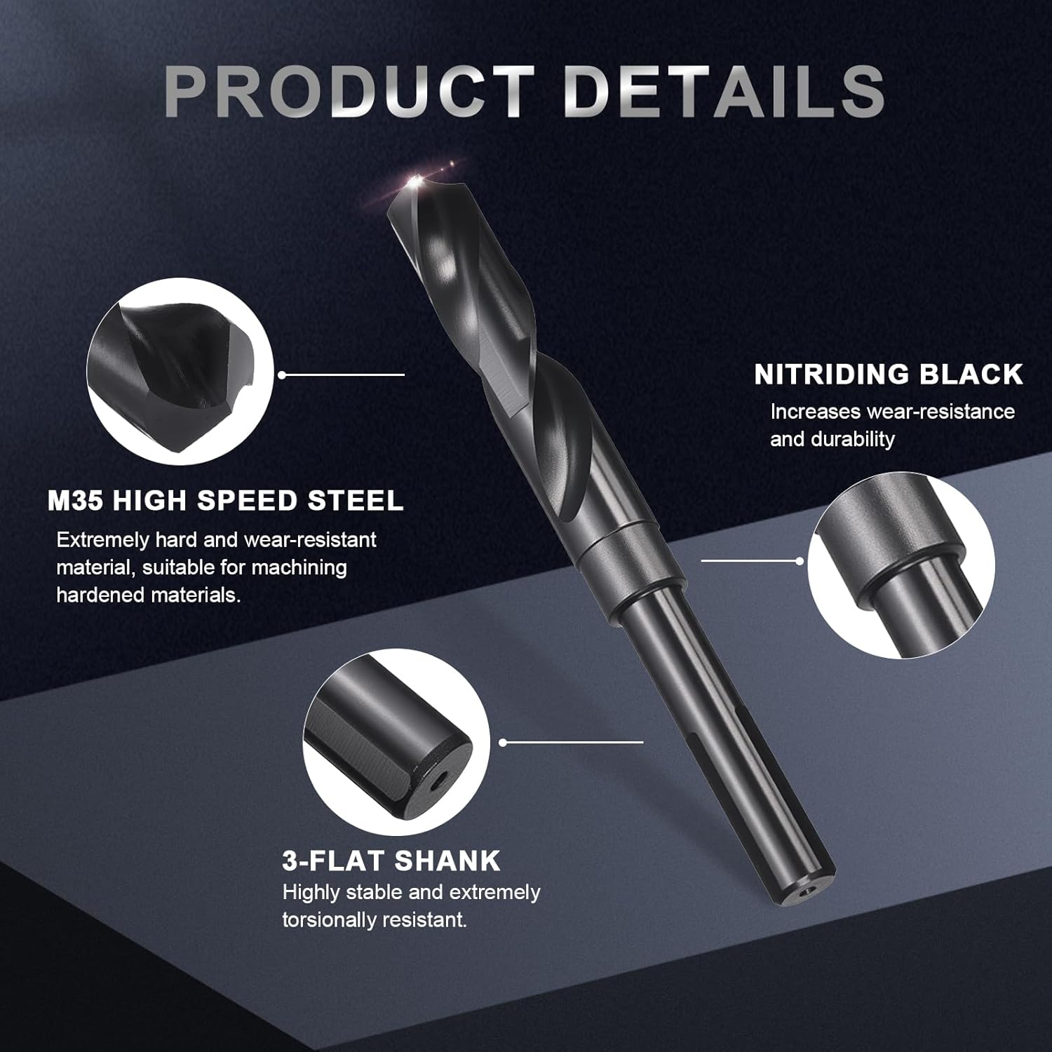 Reduced Shank 3-Flat M35 5% Cobalt HSS Twist Nitriding Black 118&deg; Bits For Hard Metal Stainless Steel 16.5mm Drill Bit 12mm