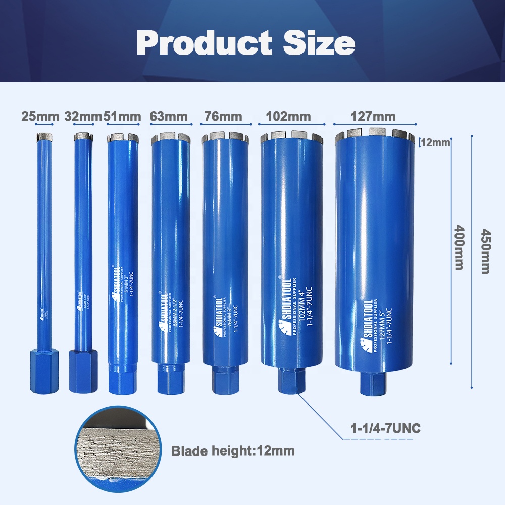 25-127mm 1-1/4"-7 Wet Arix Segment Diamond Core Drill Bit Laser Welded Diamond Drill Core Bit For Reinforced Concrete Brick Wall