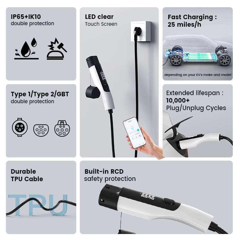 Which World Portable EV Charger Byd Mobile Fast Charging Station and Byd Tesla Electric Car Charger Needs Type 2 7kw AC Smart Home GB/T Css1 Css2 All-in-One