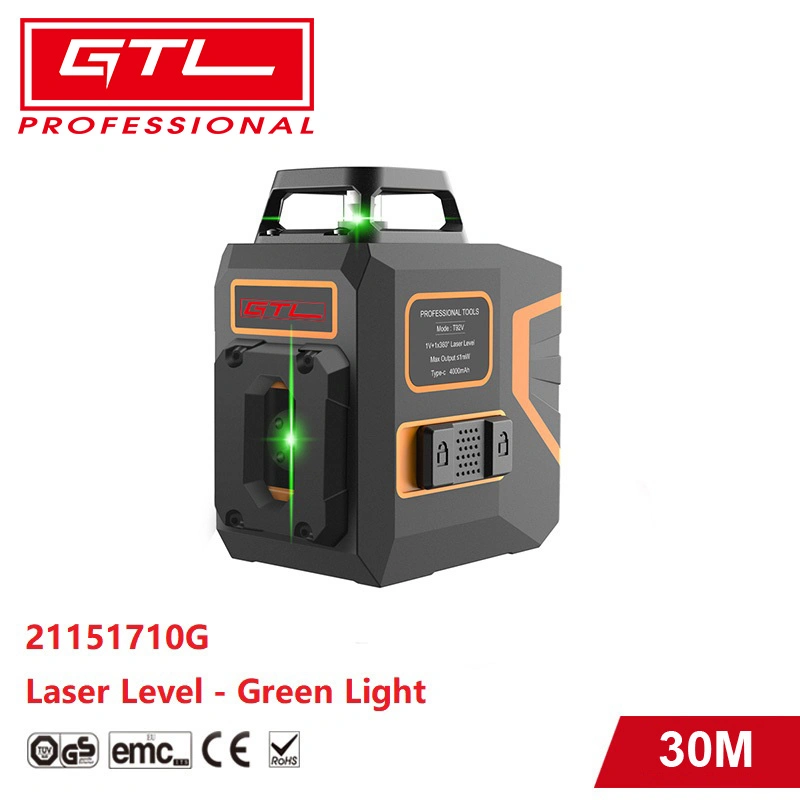 Green Light Switchable Cross Line Self Leveling 2X 360 Vertical/Horizontal Line Laser Level with Pulse Mode, Square Bag, L-Shaped Base (21151710G)