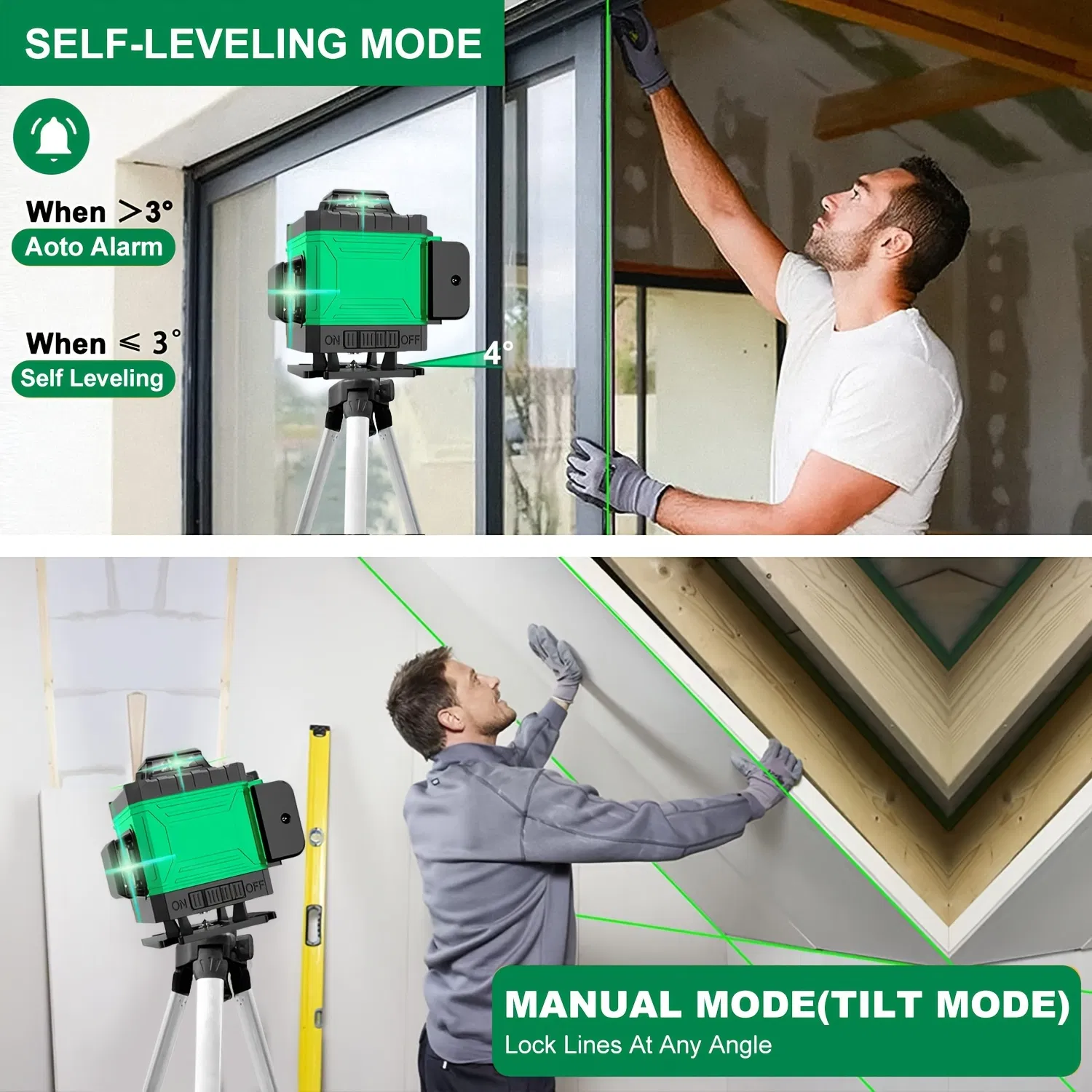 Multifunctional 4D 16 Lines Green Industrial Laser Level