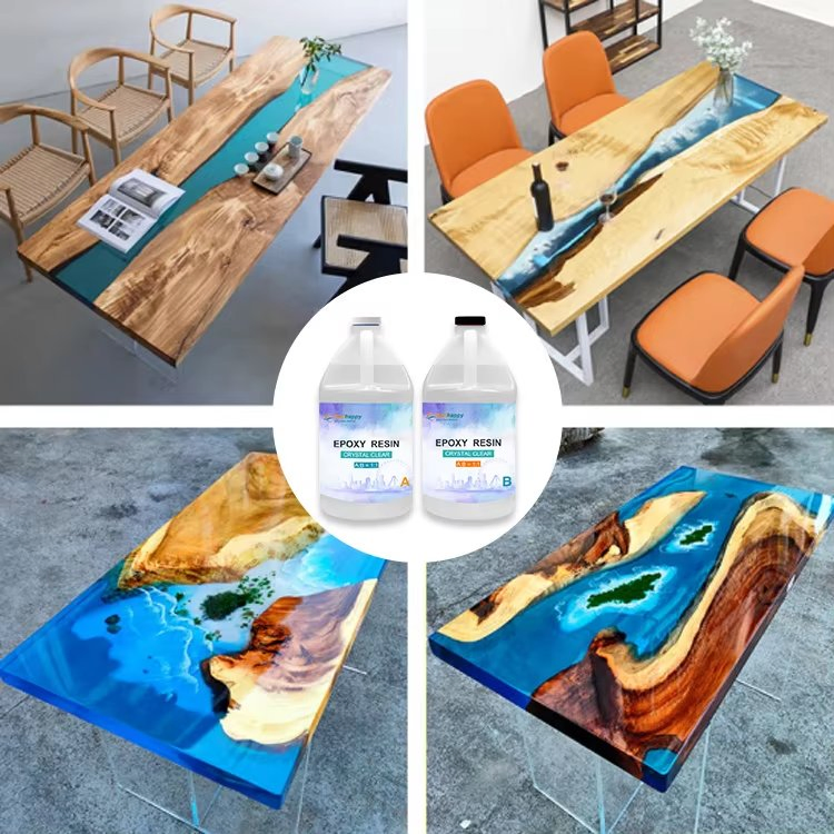 Factory Price Clear Epoxy Liquid Resin Pigment Kit Pour Dining Room Solid Wood River Table Pure Epoxy Resin