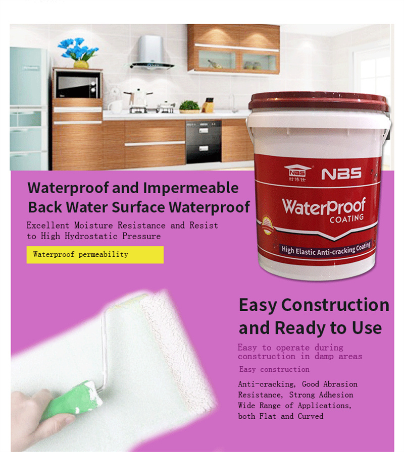 High Elastic Flexible Waterproofing Coating Concrete Roof Leakage Easy Repair Paint