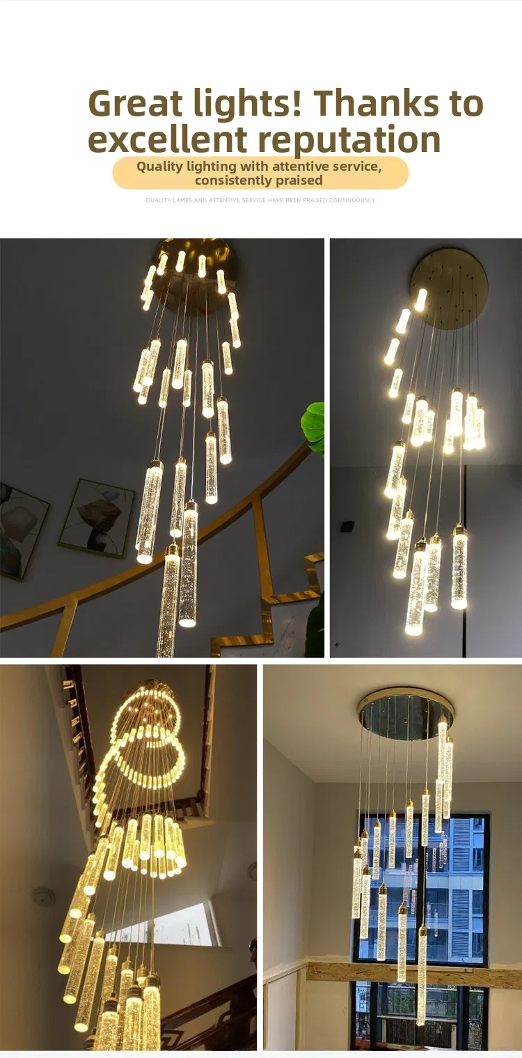 Villa Minimalist Staircases Modern Chandelier Indoor High Ceiling Gold Lamps