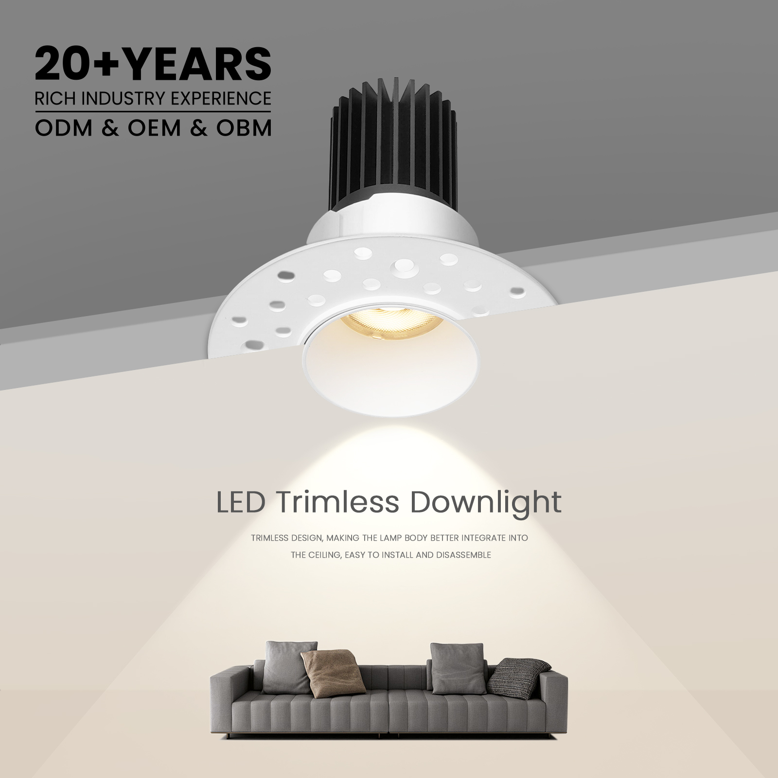BESTCO 5W 7W 9W Round Trimless Recessed Anti-Glare LED Downlight Ceiling Canless 2 3 4 Inch Round Commercial Spotlight