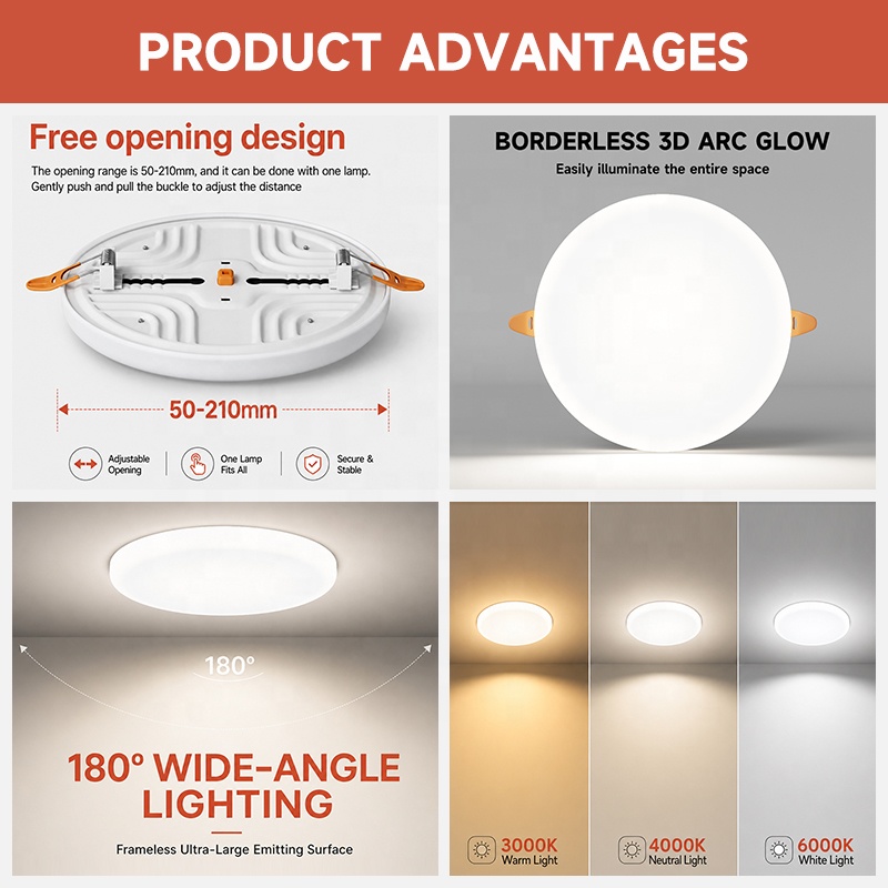 Anti Glare Design Mall Market Home Commercial Lighting Ultra Thin Round Frameless 9W 15W 24W 36W Ceiling Recessed LED Downlight