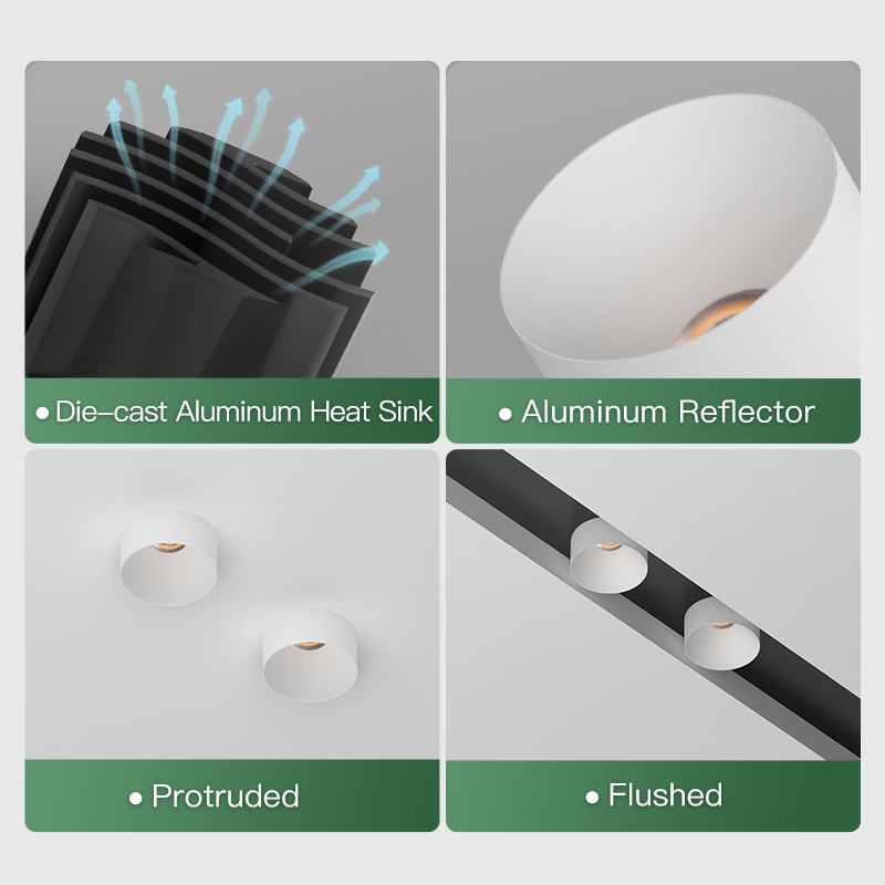 XRZLux 10W Dimmable LED Downlight Semi-Flush Surface Recessed Trimless COB Aluminum Ceiling Spot Light Modern Anti-Glare Design
