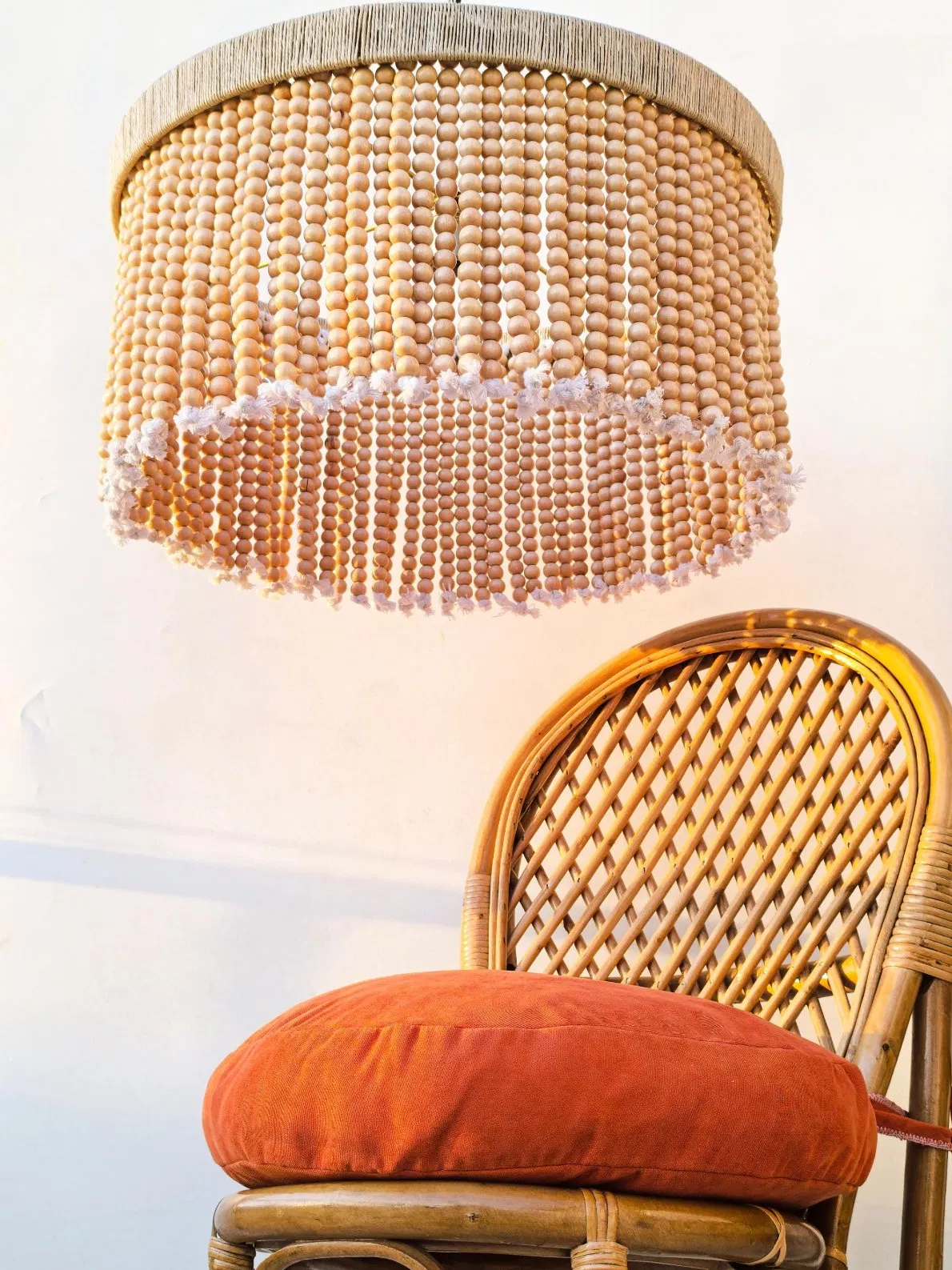 Modern Wood Bead Ceiling Lamp Organic Minimalist Design