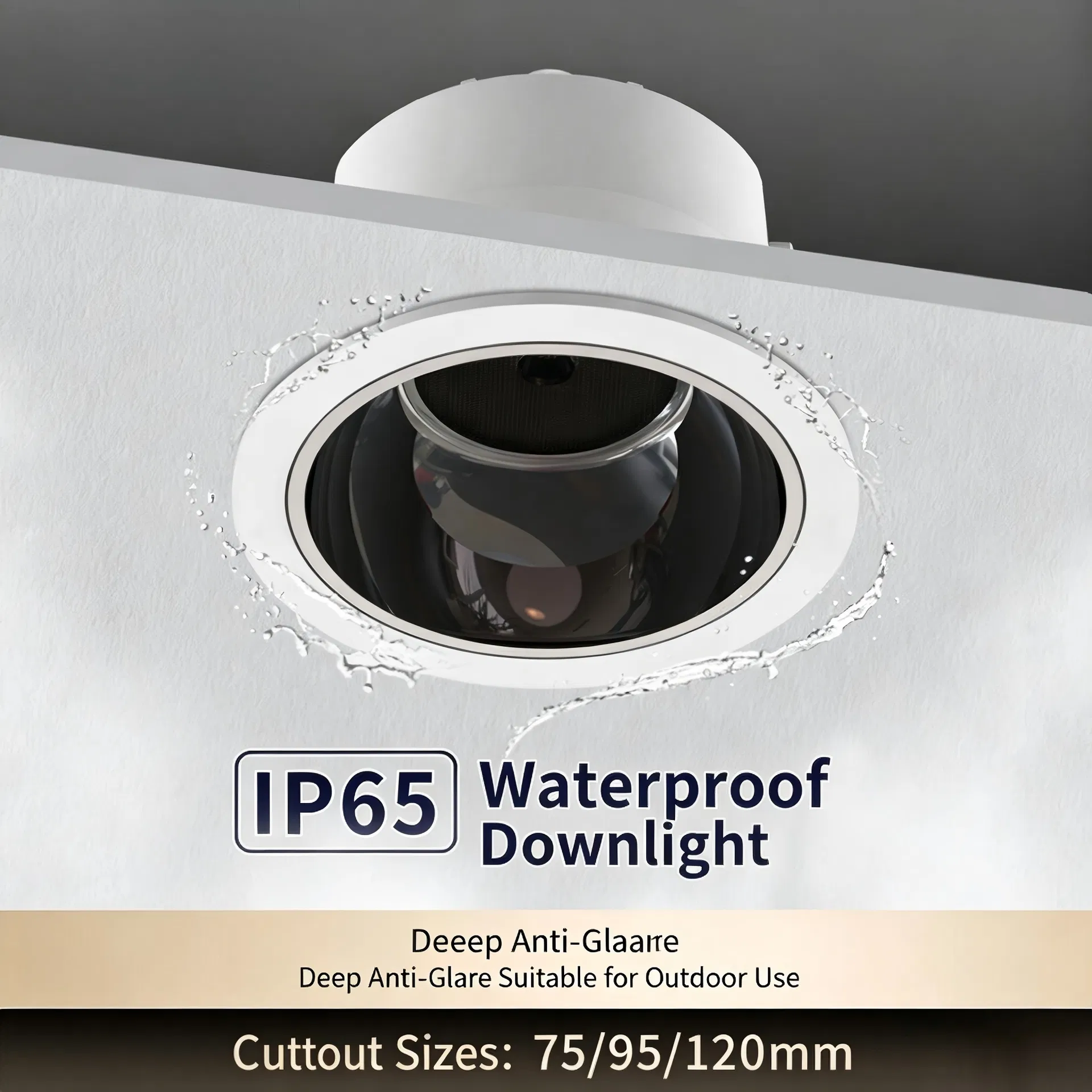 Household Commercial IP65 Waterproof LED Downlight, Dustproof Anti Glare Embedded Ceiling Lamp for Bathroom Kitchen Patio Balcony