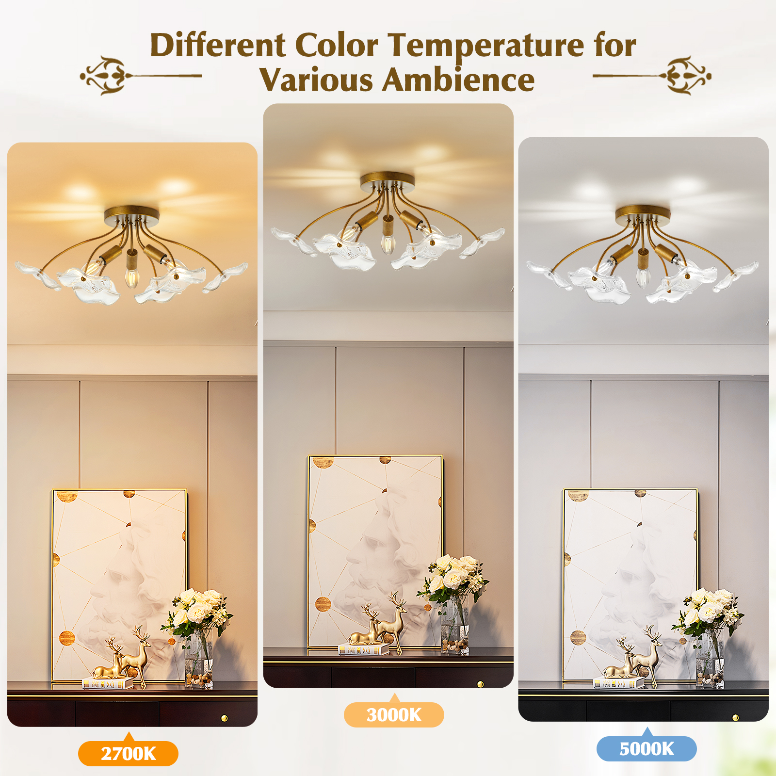 Midcentury Vintage 3-Light Flush Mount Ceiling Light Matte Black LED Fixture with Iron Base for Bedroom &amp; Living E12 Socket