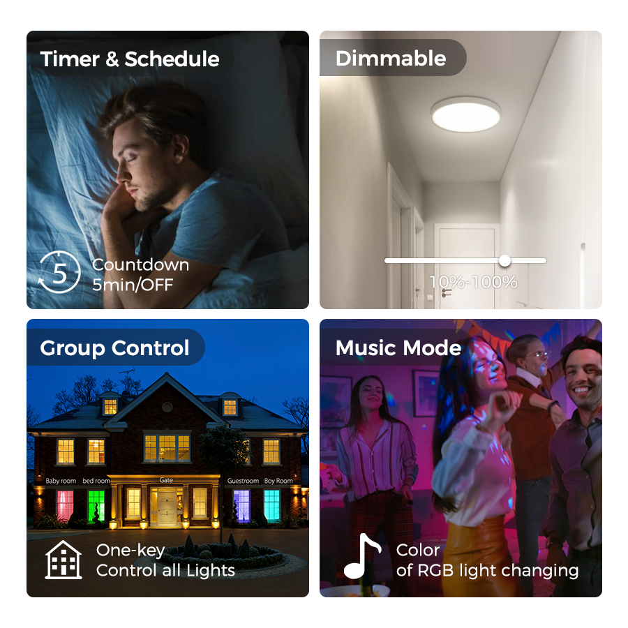 Smart Control Tuya APP Control 24W Round Ceiling Light Indoor Flush Mount Fixture for Living Room