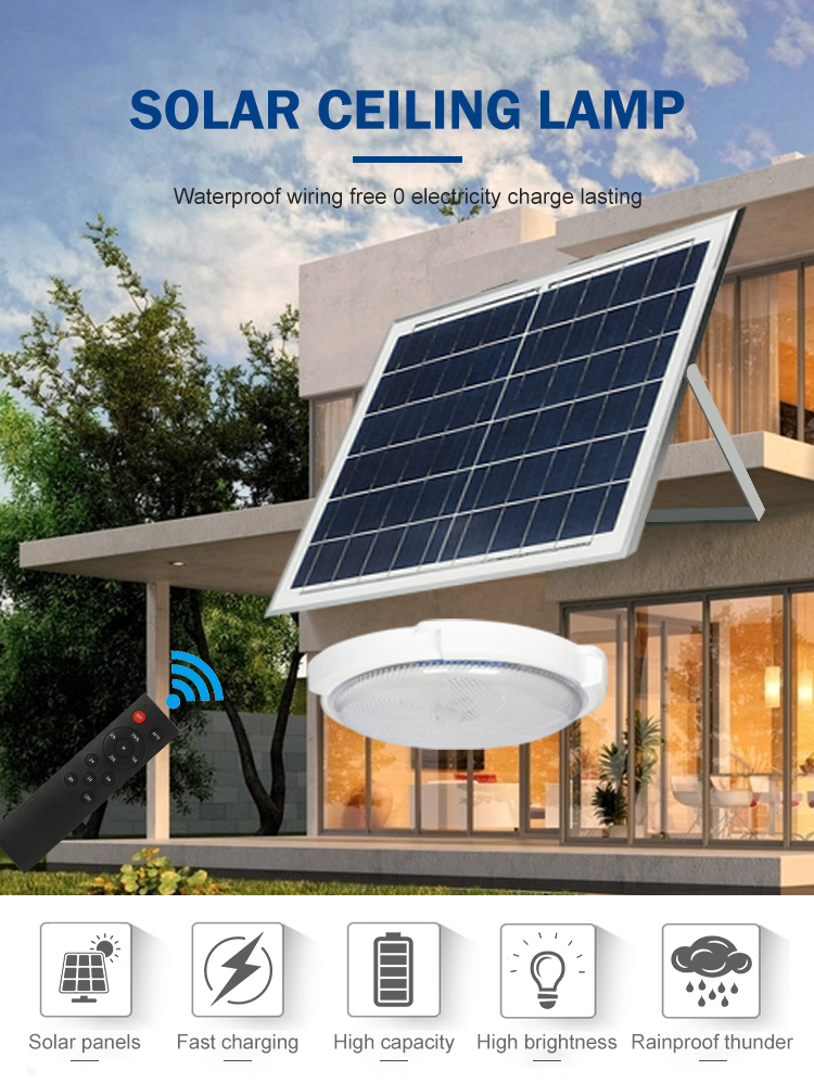 60W Solar Ceiling Light with PIR Motion Sensor, Dusk to Dawn Auto on/off, for Outdoor Indoor Porch Garage Garden