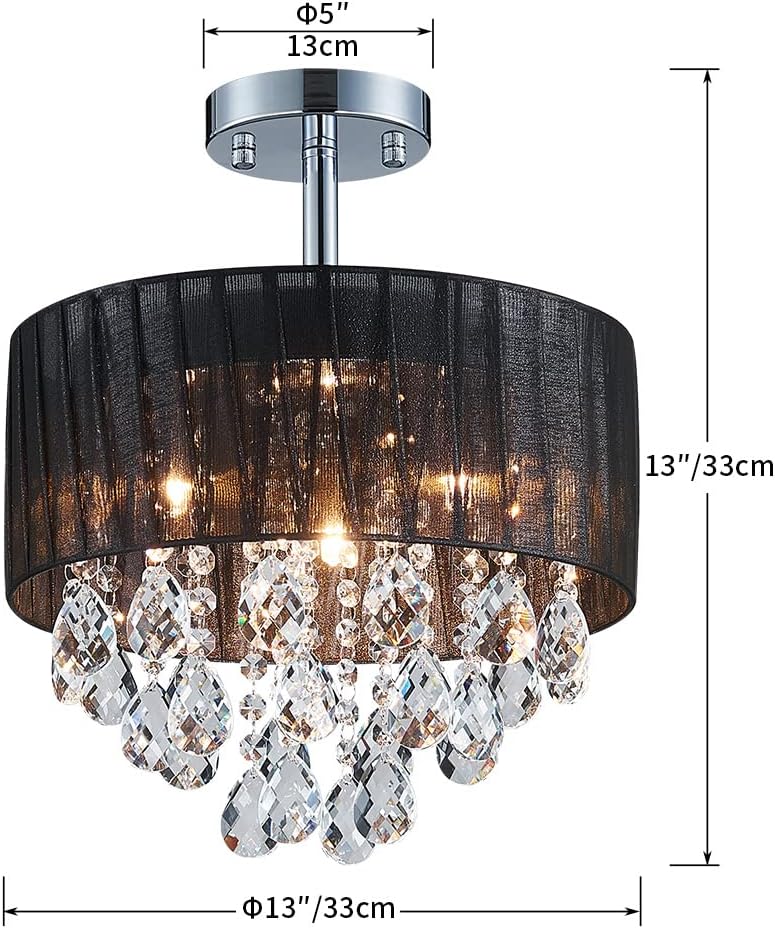 Crystal Ceiling Light Black Chandelier Semi Flush Mount Modern Light Black Light Perfect for Bedroom Living Room Dining Room