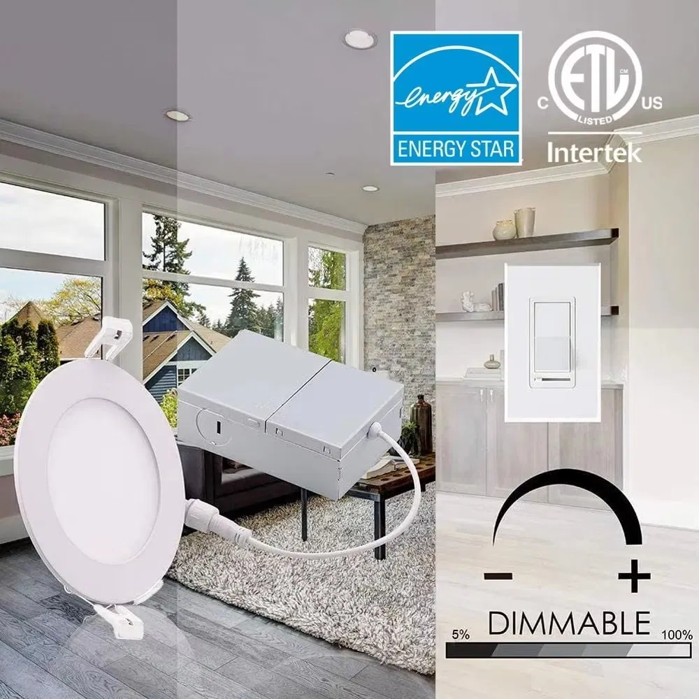 Us Warehouse Ultra Thin Dimmable and Changeable 5CCT 4" 9W 6'' 12W LED Recessed Pot Lights