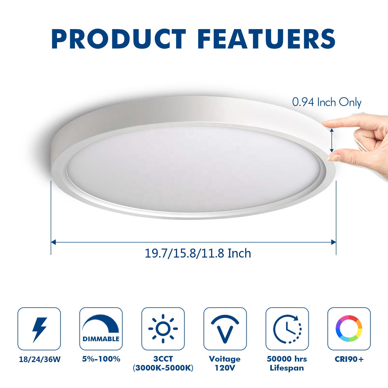 Modern ETL Certified Dimmable Remote Control LED Ceiling Light with Round Panel for Bedroom Living Room