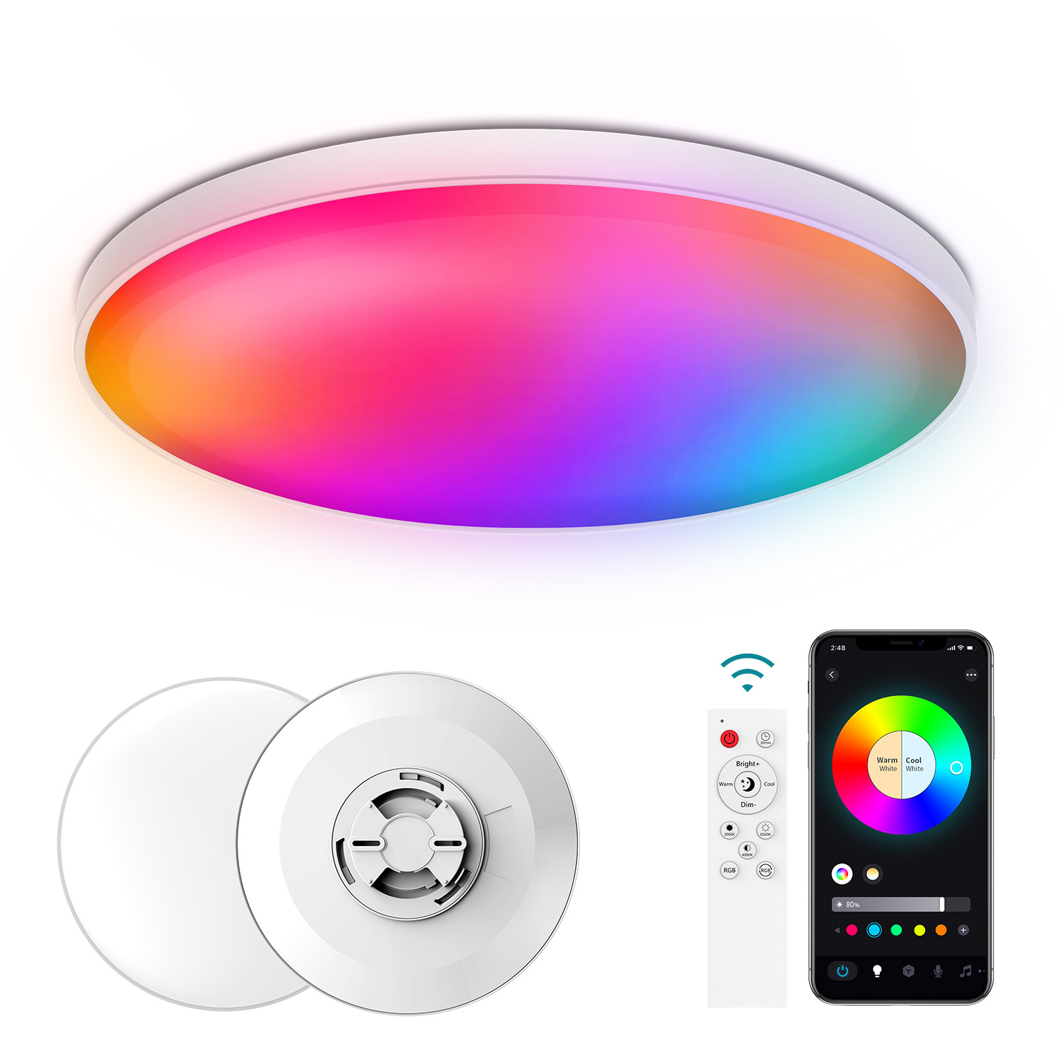Smart Wi-Fi Remote Control RGB Dimming and Color Adjustment Voice Control Modern Ultra-thin Minimalist Tri-proof Ceiling Light