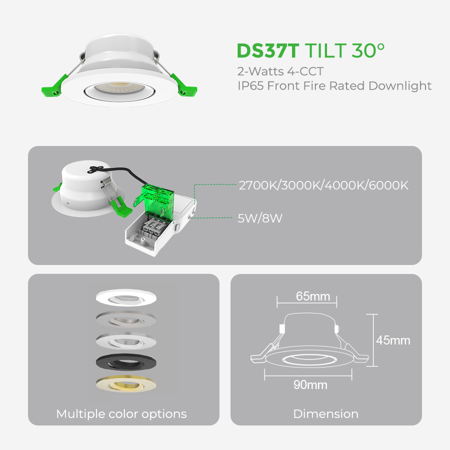 Led Focus Lamp 4CCT 5W 8W Power Selectable Recessed IP65 Fire Rated LED Downlight for Apartment Villa