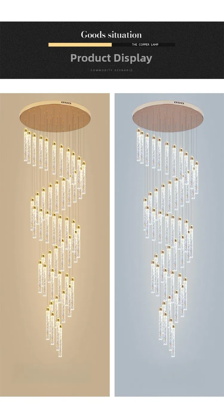 Villa Minimalist Staircases Modern Chandelier Indoor High Ceiling Gold Lamps
