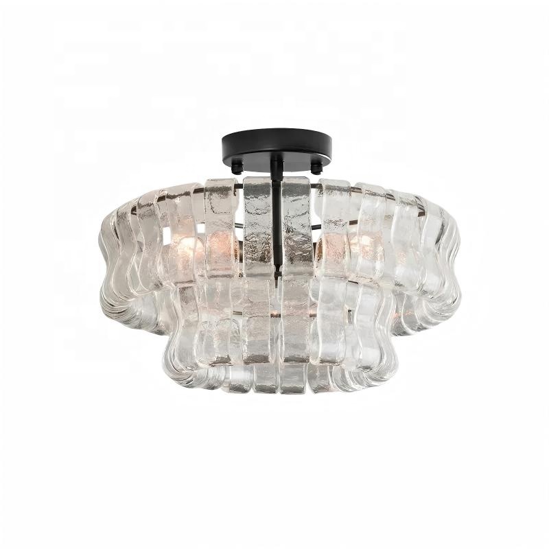 Mid-Century Semi Flush Mount Round Ceiling Lamp Hand-crafted Glass Chandelier Lighting for Dining Rooms and Lofty Residential