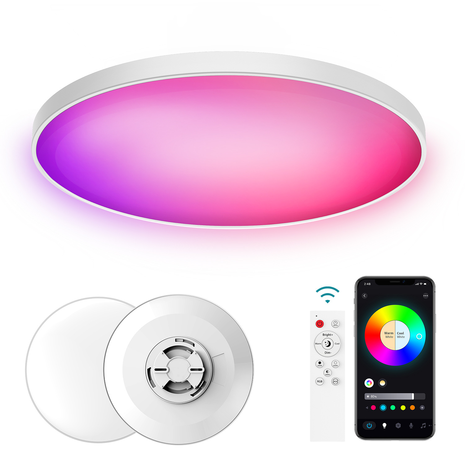 Smart Wi-Fi Remote Control RGB Dimming and Color Adjustment Voice Control Modern Ultra-thin Minimalist Tri-proof Ceiling Light