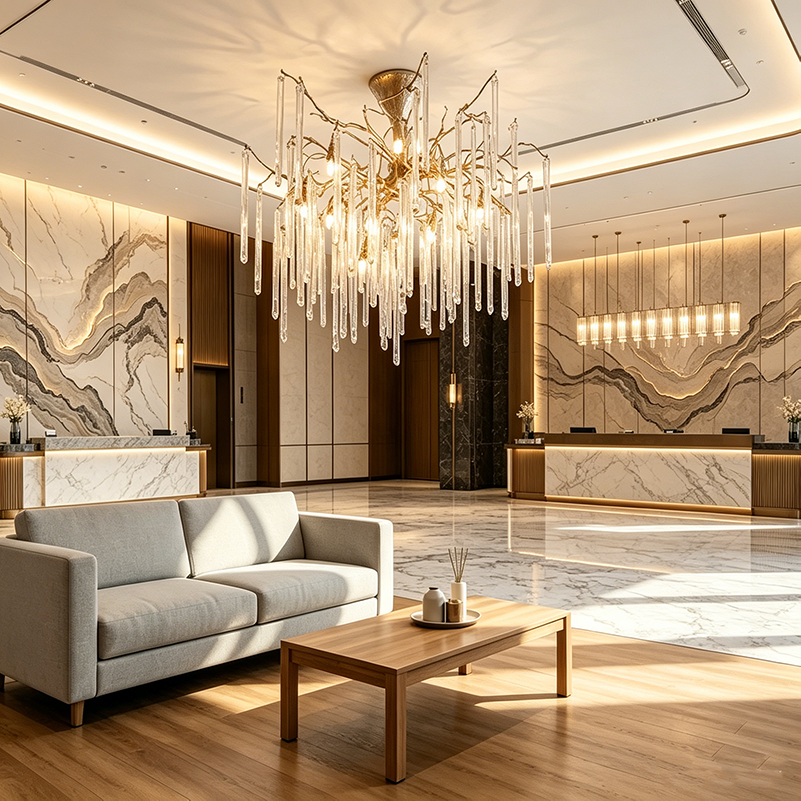 Luxury Modern Brass Branch Semi Flush Mount Ceiling Light Modern Glass Droplet Hanging Lamp Artistic Chandelier for Villa Home
