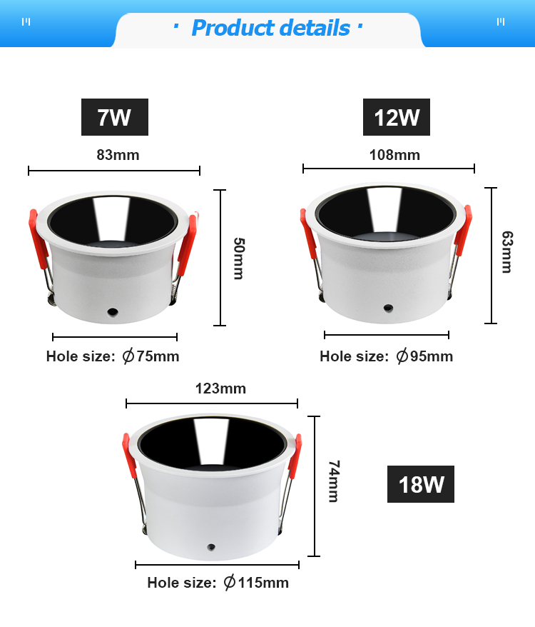 Embedded Ceiling Led SMD Spot Down Light 3000K 4000K 6000K Deep Cup Antiglare Recessed Downlight Aluminum Round Led Downlights