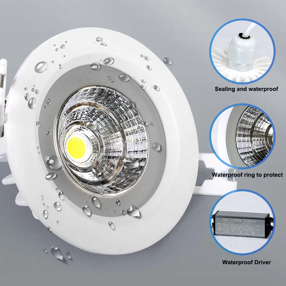 Waterproof LED Downlights 5W 7W 9W 12W 15W Round Anti-Fog Spot Lights Toilet Sauna Bathroom IP65 COB Recessed LED Downlight