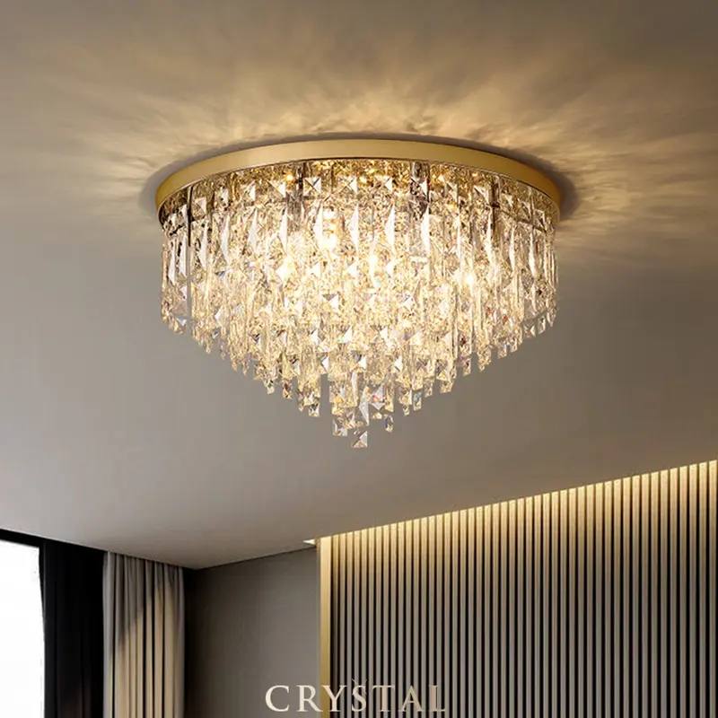 Round Living Room Lamp Modern Minimalist Crystal Lamp LED Bedroom Luxury Crystal Ceiling Lamp