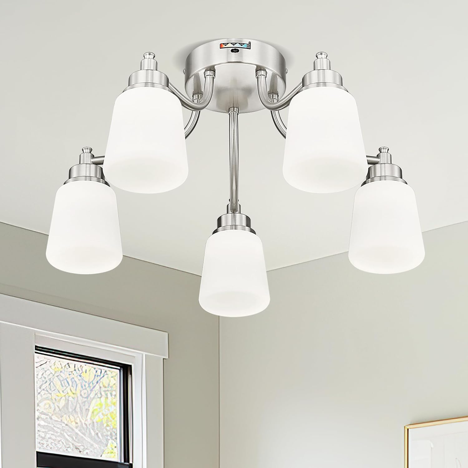 Indoor Simple Design 22 Inch Glass Cover Ceiling Light 3cct Dimming Metal 48w Modern Led Ceiling Lamps for Home Bedroom Kitchen