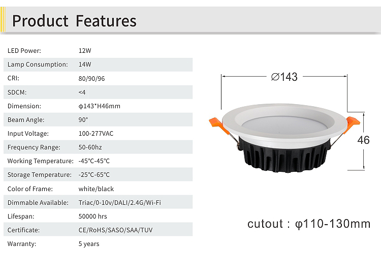 LED Downlight Dimensions