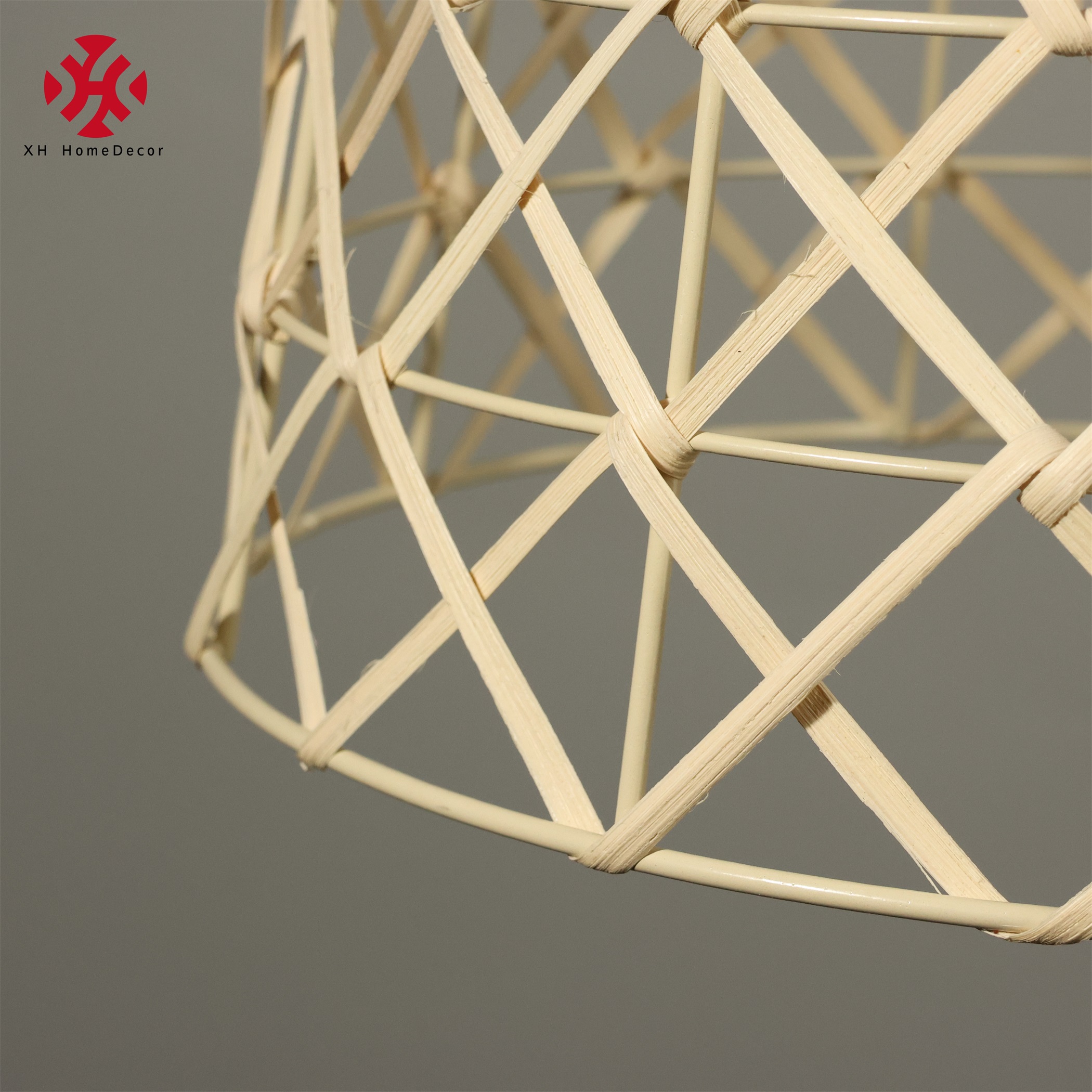 XH Bobai Hand Woven Bamboo Jute Rattan Lighting Chandelier Chinese Rustic Semi-Flush Mount Ceiling Light Fixture Hanging Lamp