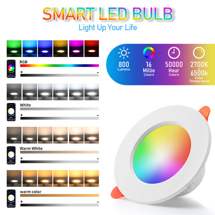 Modern LED Ceiling Lights RGB Colour Changing Downlight Panel Recessed Spotlights White Shade for Room Decoration App Control