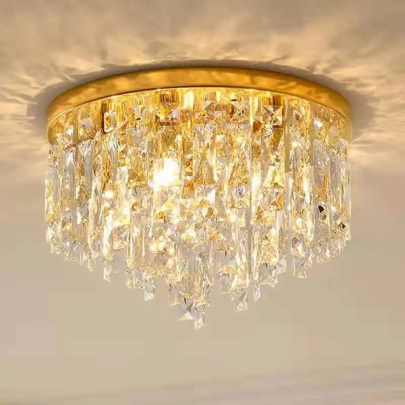 Round Living Room Lamp Modern Minimalist Crystal Lamp LED Bedroom Luxury Crystal Ceiling Lamp