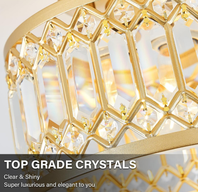 Crystal Ceiling Light Modern Round Semi Flush Mount Hallway Ceiling Lighting Fixture for Kitchen Entryway Bedroom