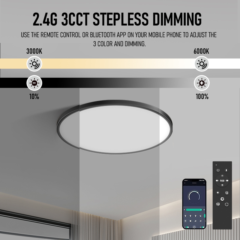Modern Smart 24W-48W LED Ceiling Light Fixture Ultra-Thin 5CCT Stepless Dimming ABS Cover For Home Living Room Ceiling Lighting