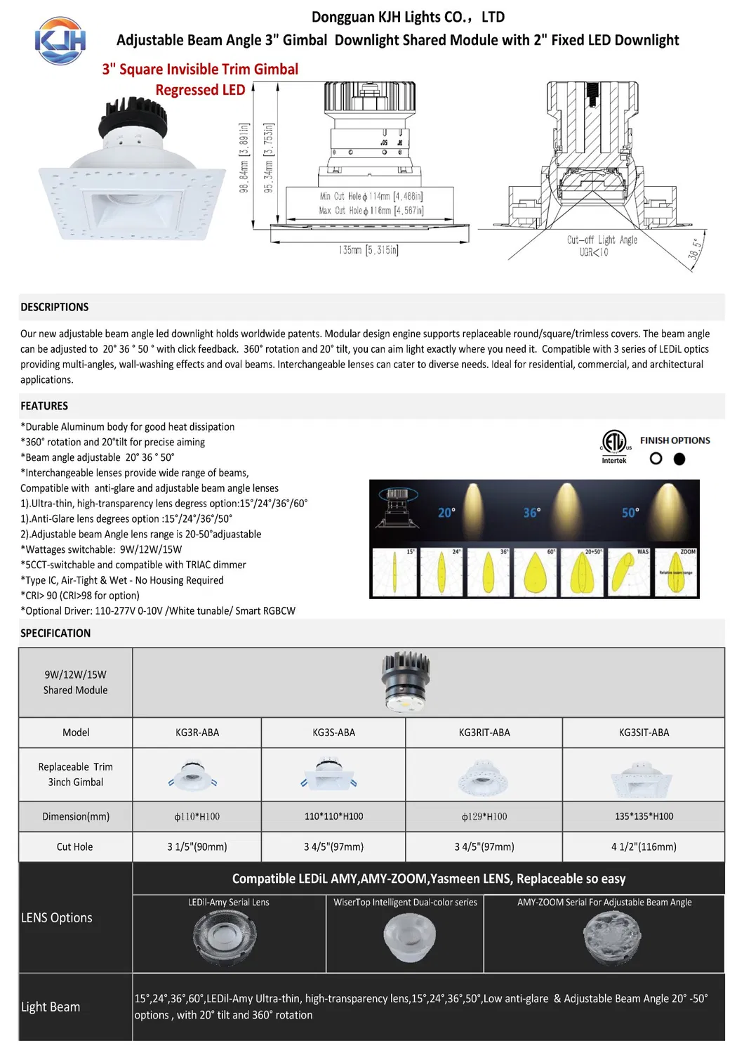 Factory Price Innovative Beam Angle Adjustable Gimbal Square Trimless LED Downlight Recessed Embedded Flangelss Down Light Ceiling Downlight