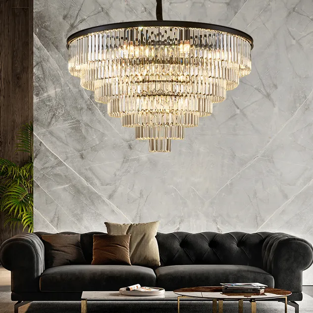 Villa Minimalist Staircases Modern Chandelier Indoor High Ceiling Gold Lamps