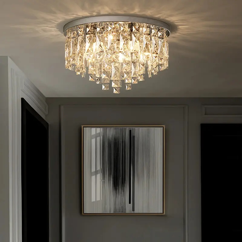 Round Living Room Lamp Modern Minimalist Crystal Lamp LED Bedroom Luxury Crystal Ceiling Lamp