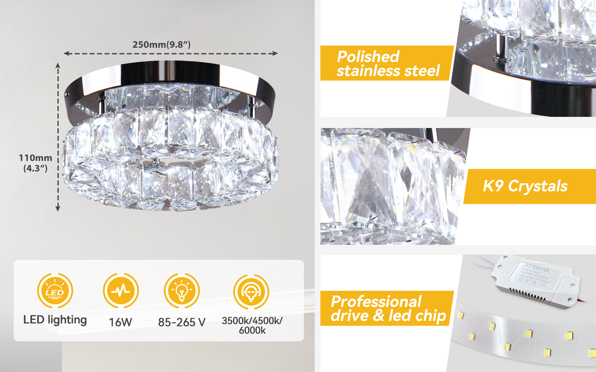 Dimmable Modern Crystal Chandelier LED Ceiling Light Design 5