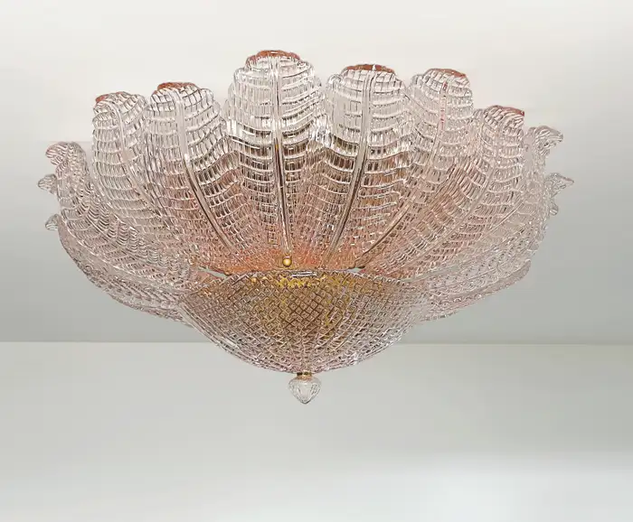 Mid-Century Modern Pink Murano Glass Flush Mount Ceiling Light