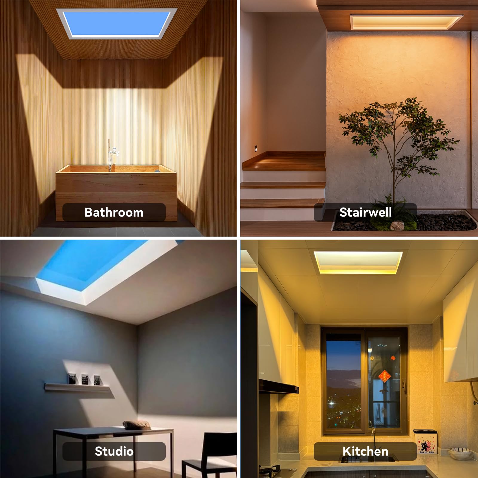 Smart LED Blue Sky Light Artificial Skylight Ceiling Fixture Tuya Control for Office Conference Room and Residential Lighting
