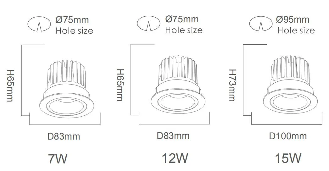 Round Recessed LED Spotlight IP65 Waterproof COB LED Downlight for Bathroom